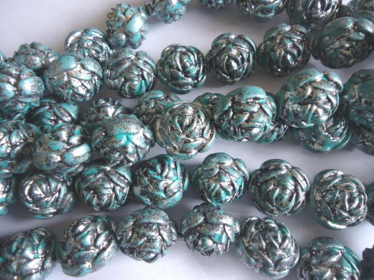 (image for) Turquoise and black Rose acrylic beads #TU1262